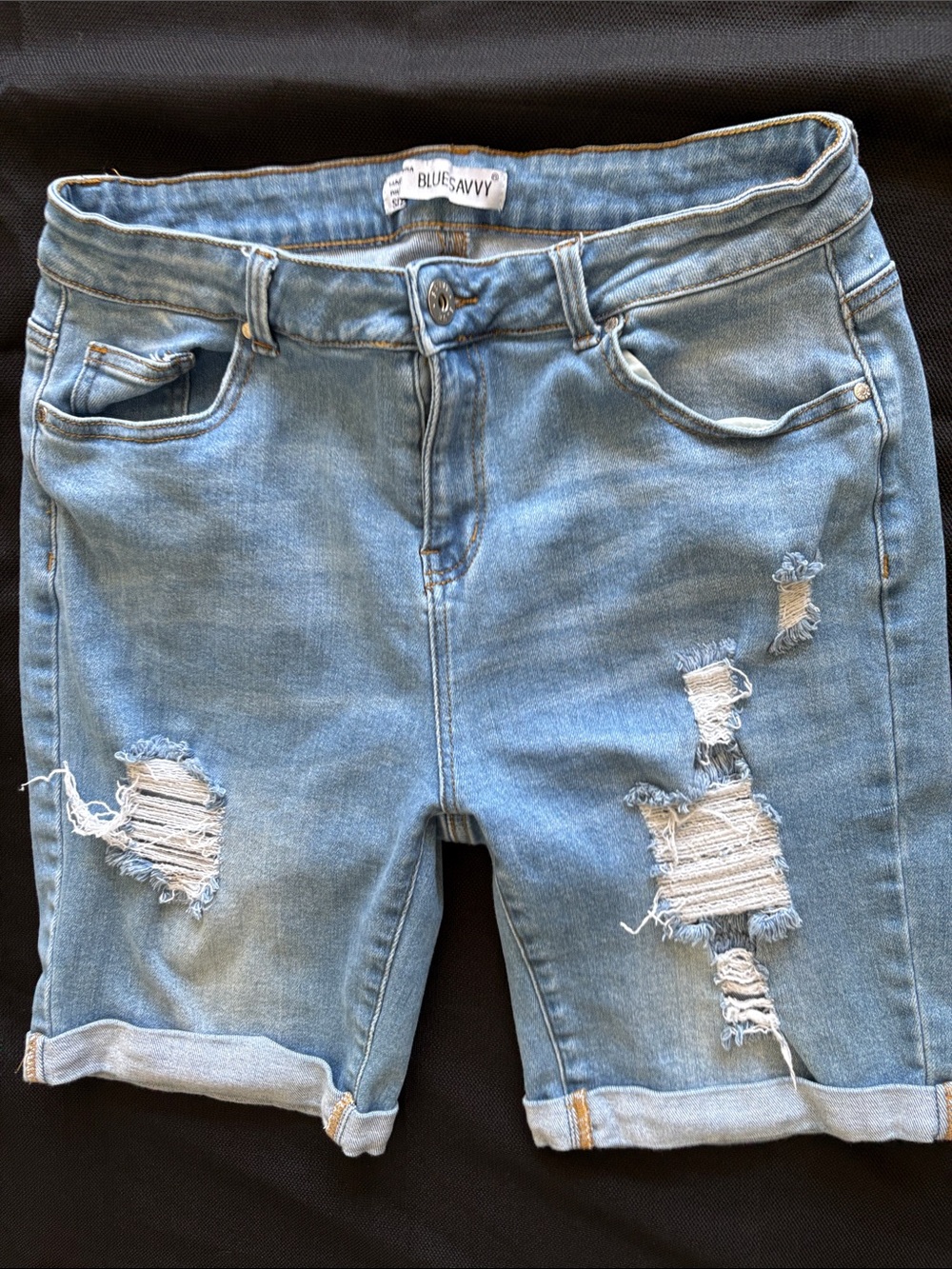Blue Savvy Distressed Light Blue Denim Jean Shorts